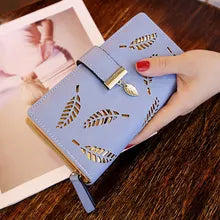 Women Coin Purse Card Holders (Gold Hollow Leaves) BLUE in color