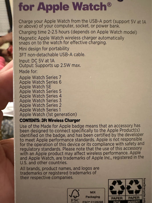 3FT Wireless Charger for Apple Watch