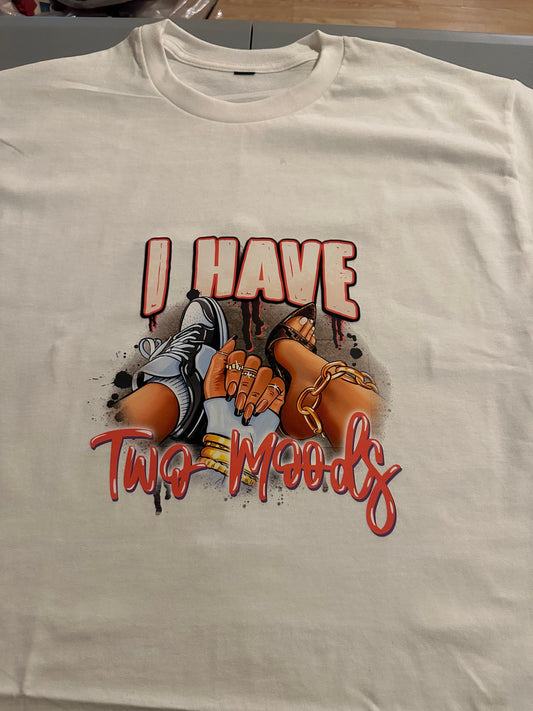Short Sleeve White Shirt "Size L" "I have two moods" for ladies
