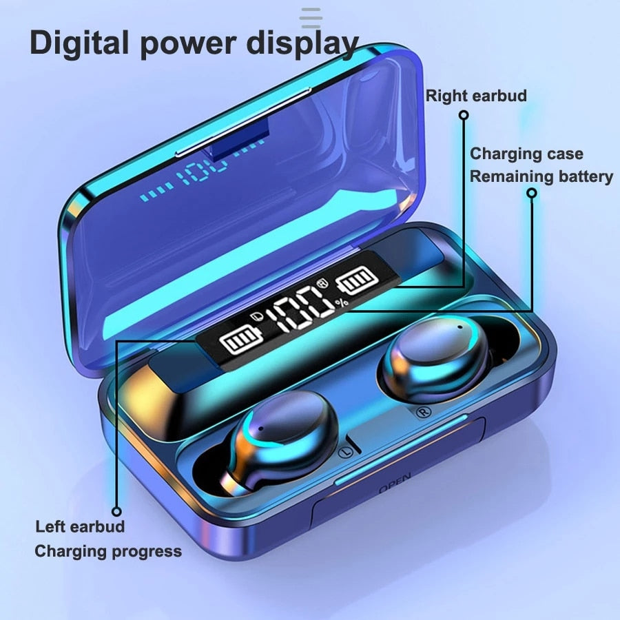 Bluetooth Earphones 2200mAh Charging Box Wireless Headset with Mic Sports Waterproof Earbuds