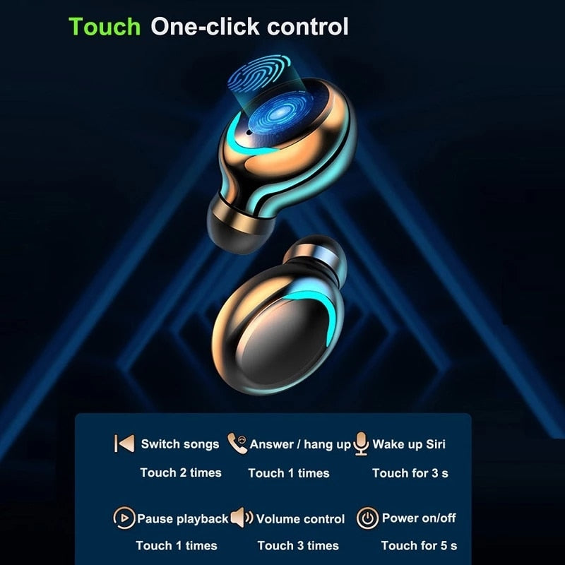 Bluetooth Earphones 2200mAh Charging Box Wireless Headset with Mic Sports Waterproof Earbuds