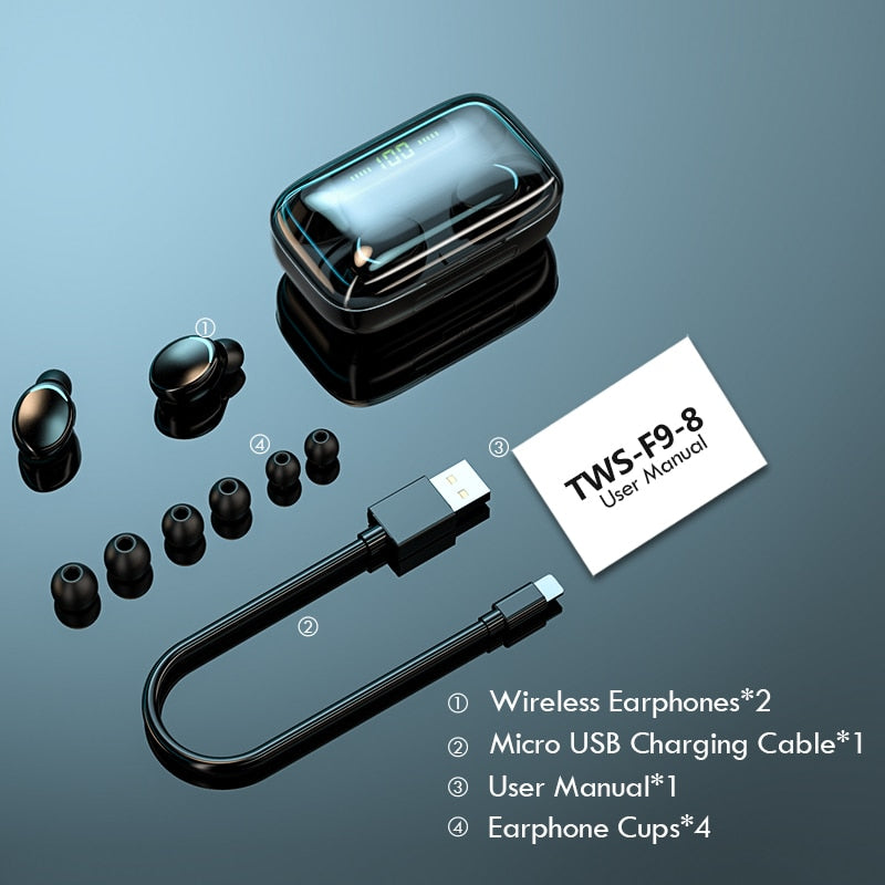 Bluetooth Earphones 2200mAh Charging Box Wireless Headset with Mic Sports Waterproof Earbuds