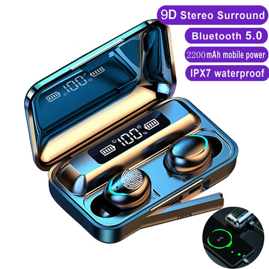 Bluetooth Earphones 2200mAh Charging Box Wireless Headset with Mic Sports Waterproof Earbuds