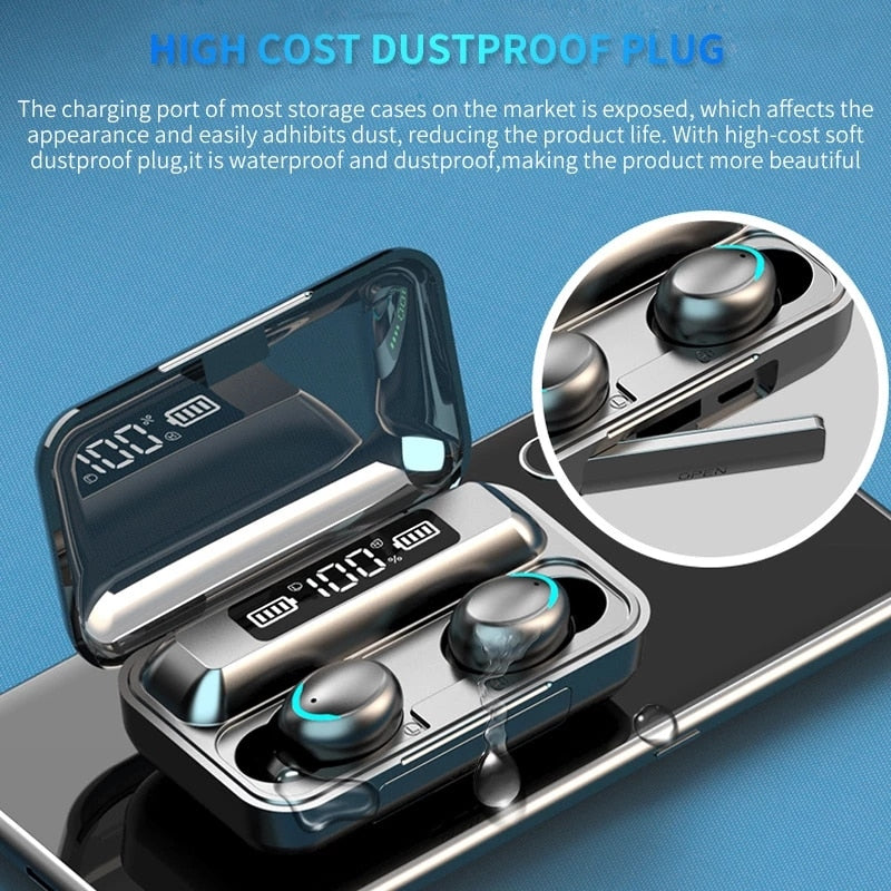 Bluetooth Earphones 2200mAh Charging Box Wireless Headset with Mic Sports Waterproof Earbuds