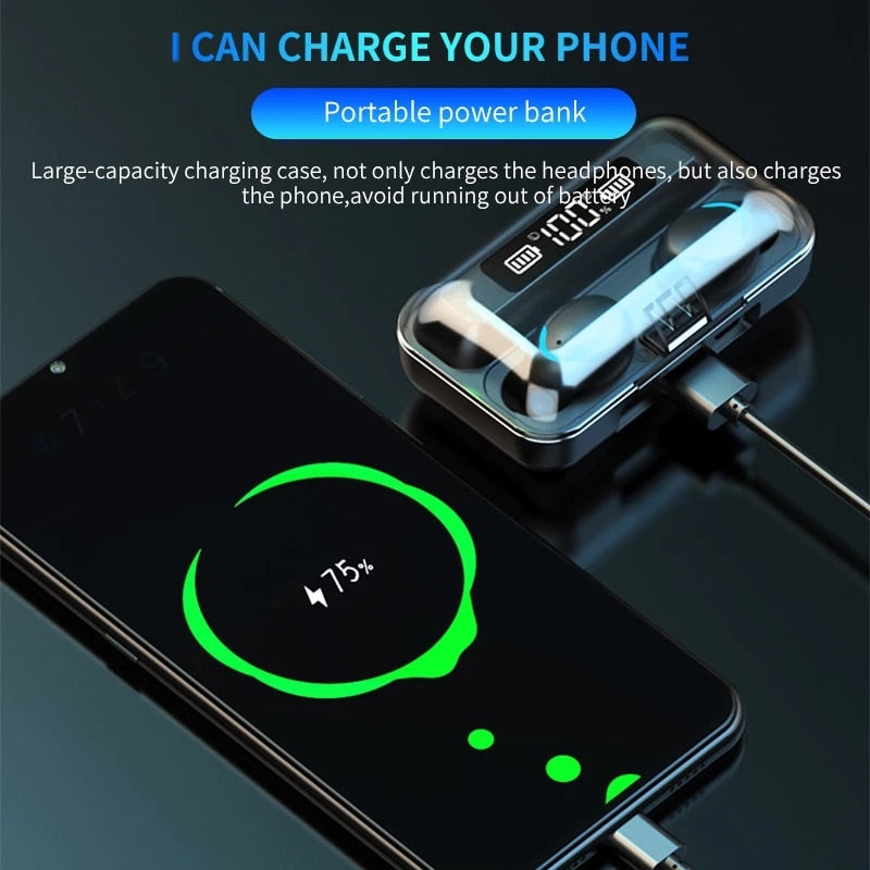 Bluetooth Earphones 2200mAh Charging Box Wireless Headset with Mic Sports Waterproof Earbuds